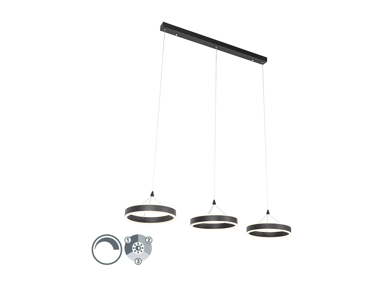Suspension noire oblongue avec LED à intensité variable 3 niveaux 3 lumières - Lyani