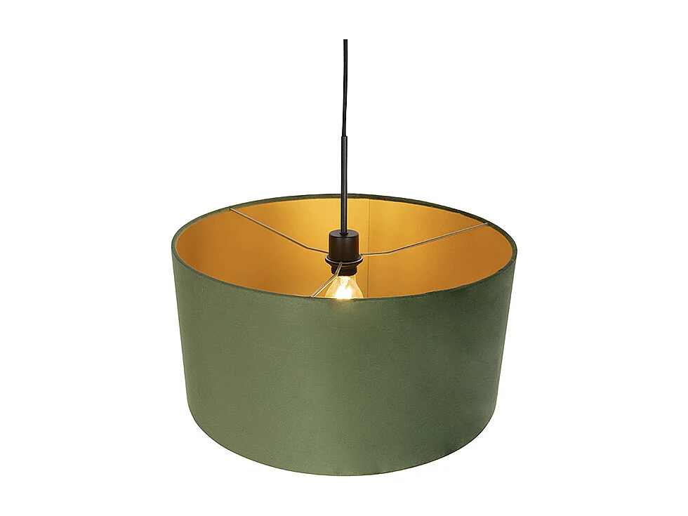 Suspension avec abat-jour en velours vert et or 50 cm - Combi