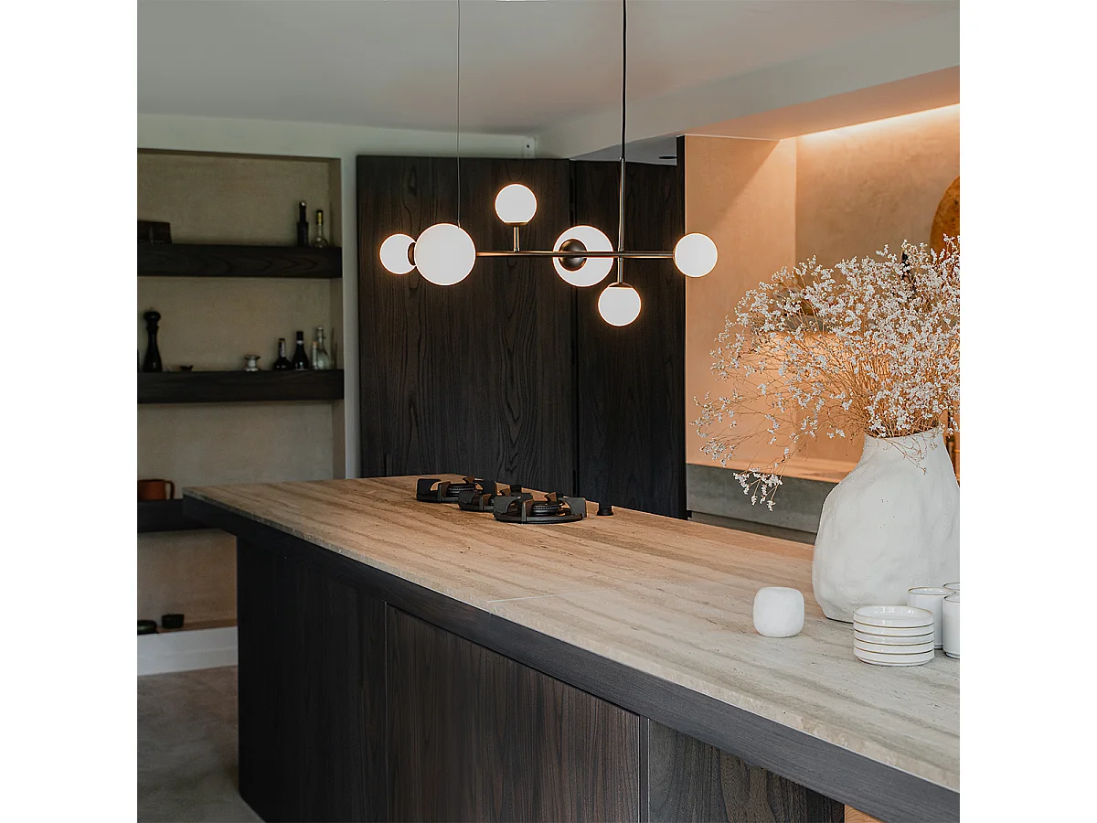 Suspension moderne noire avec verre dépoli 6 lumières - Monaco