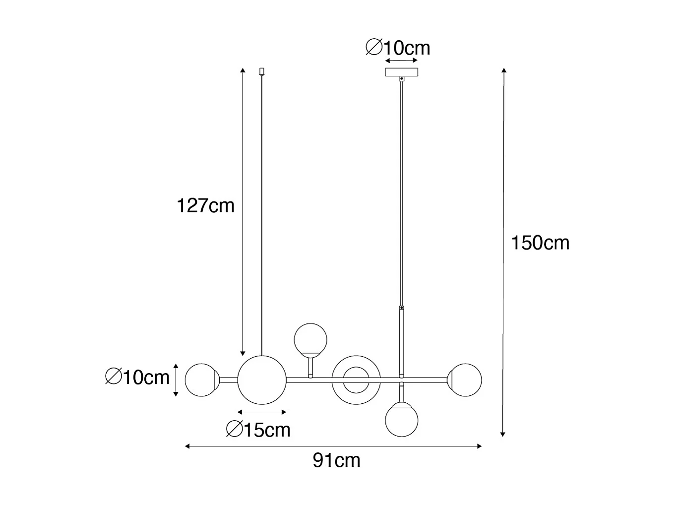 Suspension moderne noire avec verre dépoli 6 lumières - Monaco