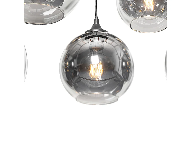 Lampe à suspension Art Déco noire avec verre fumé 8 lumières - Sandra