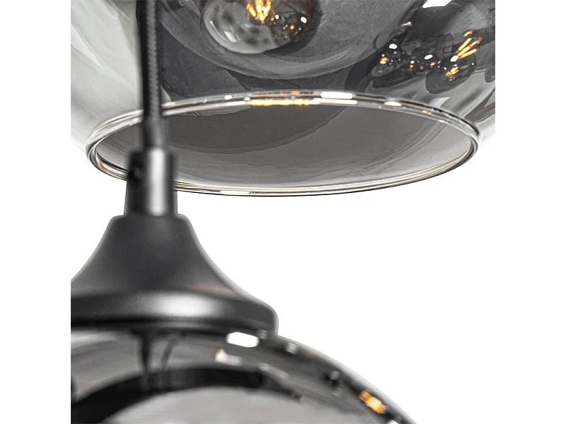 Lampe à suspension Art Déco noire avec verre fumé 8 lumières - Sandra