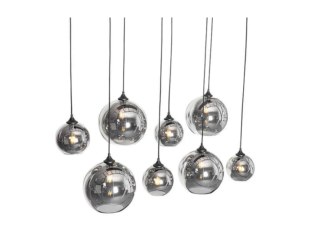 Lampe à suspension Art Déco noire avec verre fumé 8 lumières - Sandra
