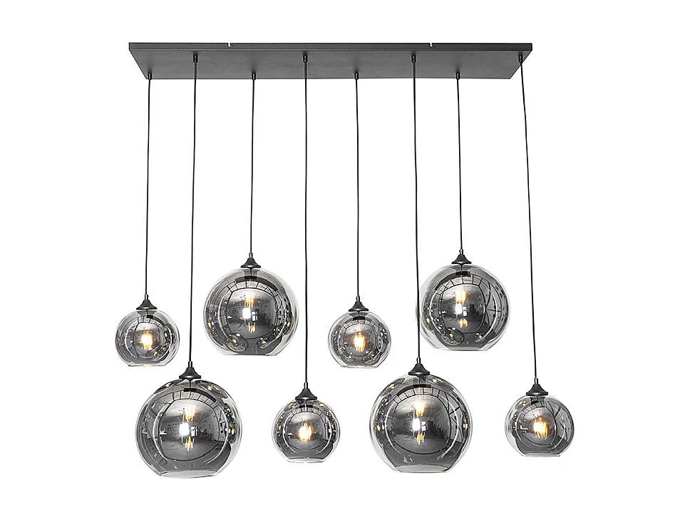 Lampe à suspension Art Déco noire avec verre fumé 8 lumières - Sandra