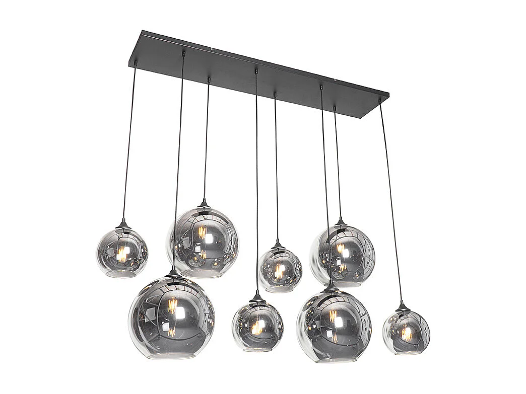 Suspension Art déco noire avec verre fumé 8 lumières - Sandra
