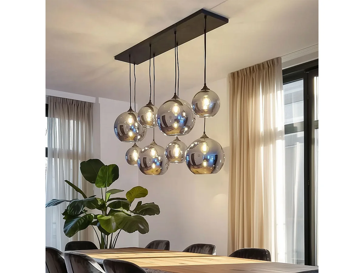 Suspension Art déco noire avec verre fumé 8 lumières - Sandra