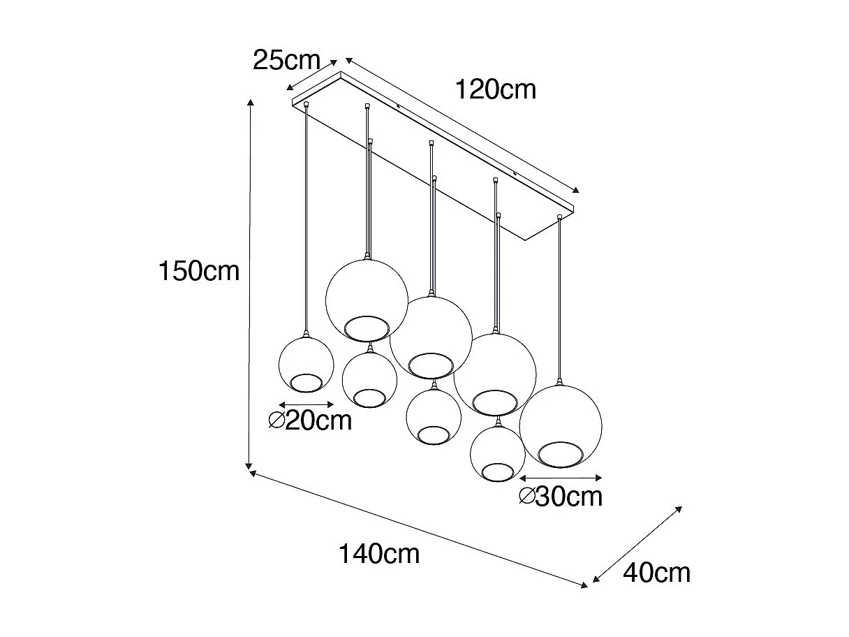 Suspension Art déco noire avec verre fumé 8 lumières - Sandra