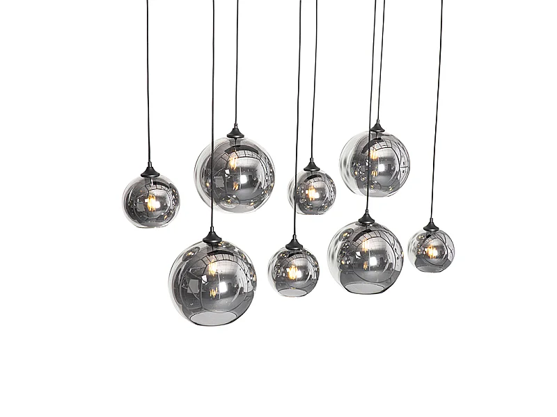 Suspension Art déco noire avec verre fumé 8 lumières - Sandra