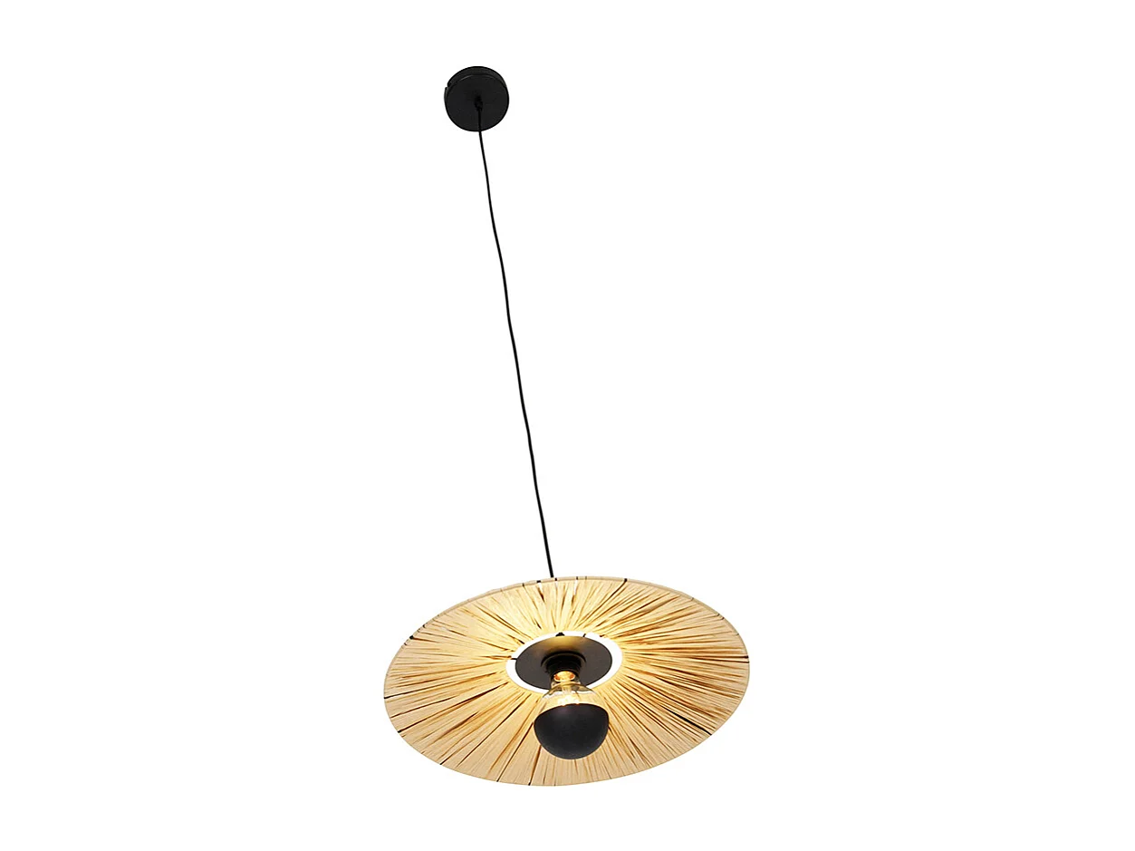 Lampe à suspension rurale noire avec corde 45 cm - Leia
