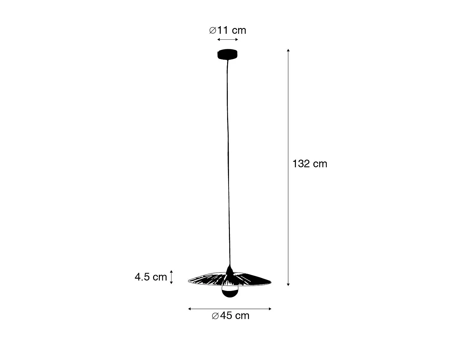 Suspension rustique noire avec corde 45 cm - Leia
