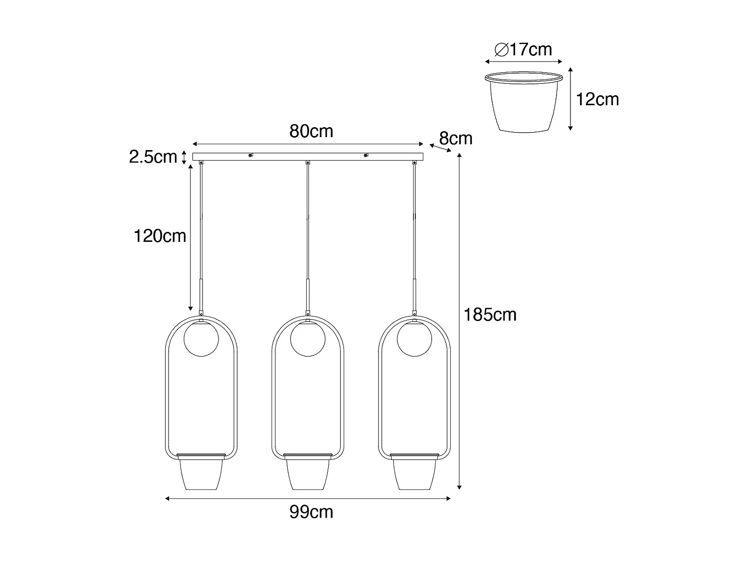 Suspension Art déco dorée avec verre blanc 3 lumières - Isabella