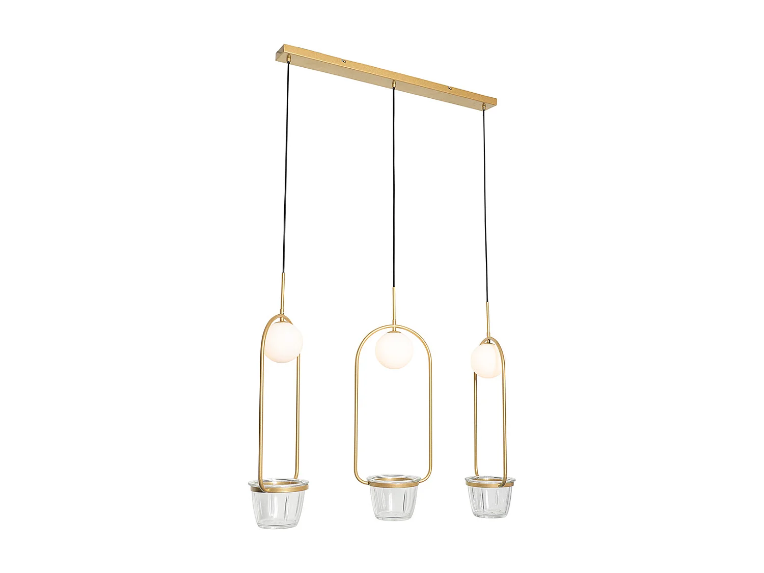 Suspension Art déco dorée avec verre blanc 3 lumières - Isabella