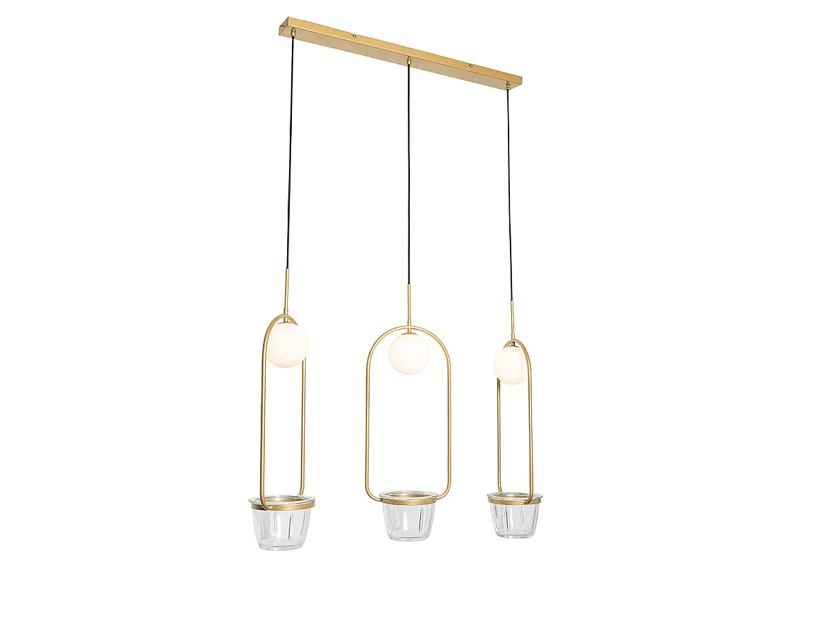 Suspension Art déco dorée avec verre blanc 3 lumières - Isabella