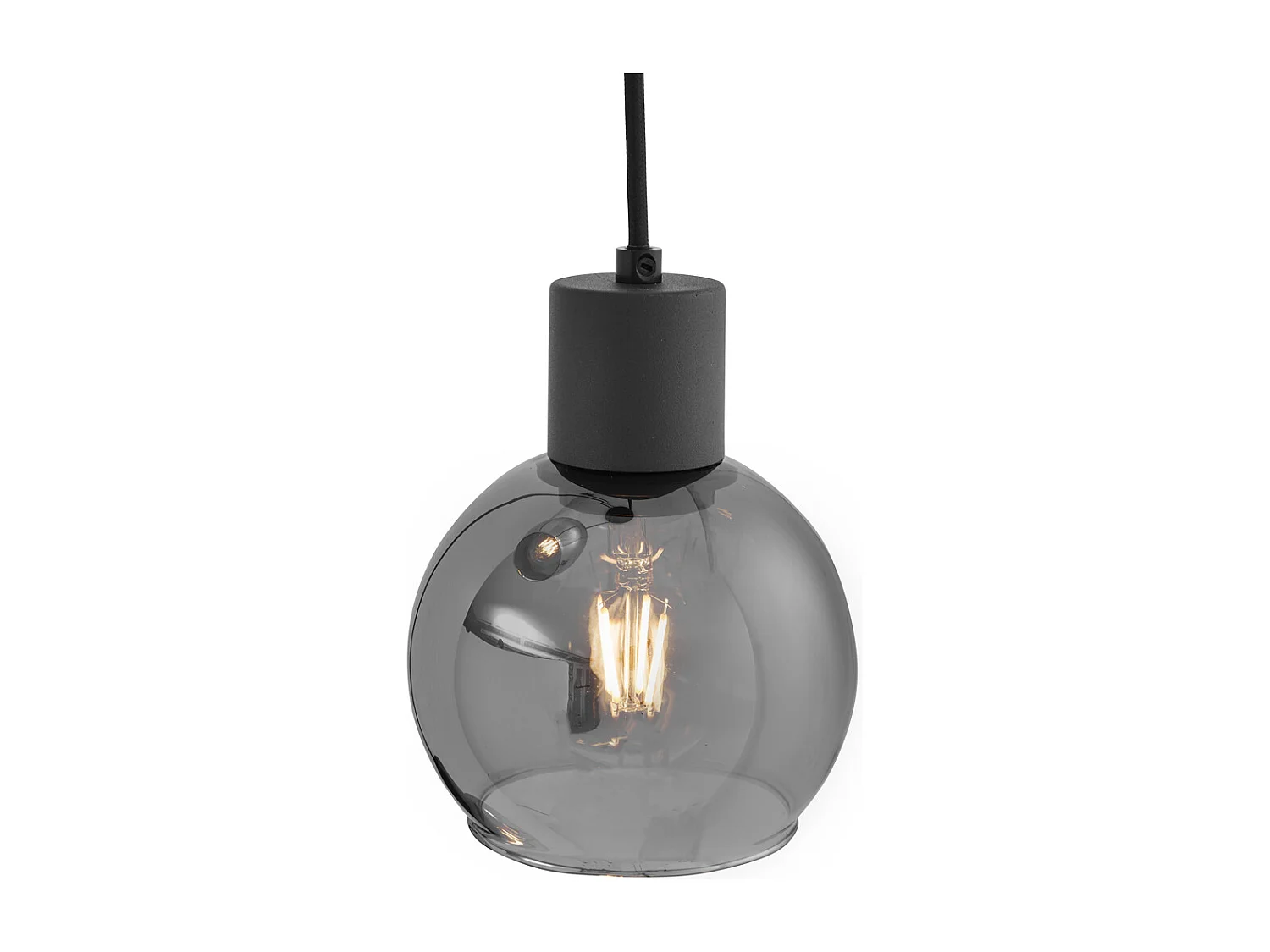 Lampe à suspension Art Déco noire avec verre fumé ronde 3 lumières - Vidro