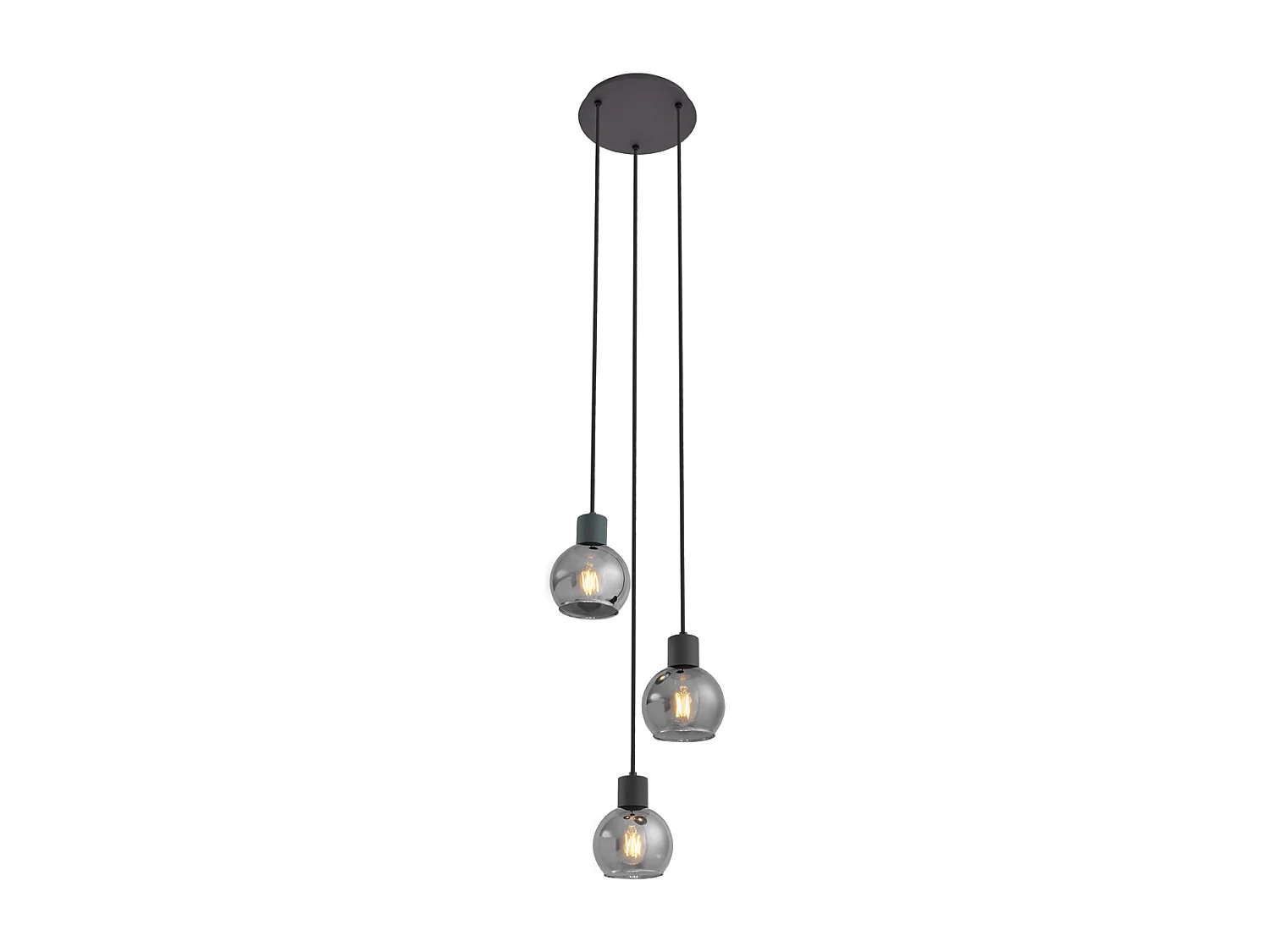 Lampe à suspension Art Déco noire avec verre fumé ronde 3 lumières - Vidro
