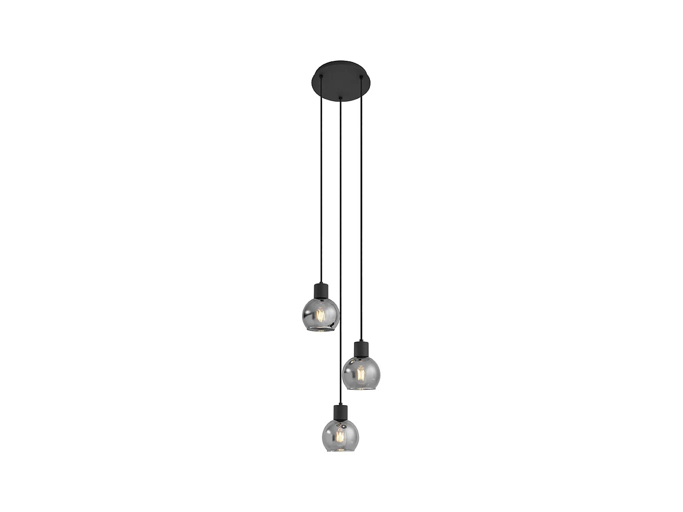 Lampe à suspension Art Déco noire avec verre fumé ronde 3 lumières - Vidro