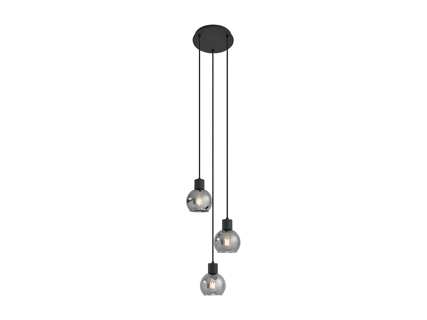 Suspension Art Déco noire avec verre fumé rond 3 lumières - Vidro