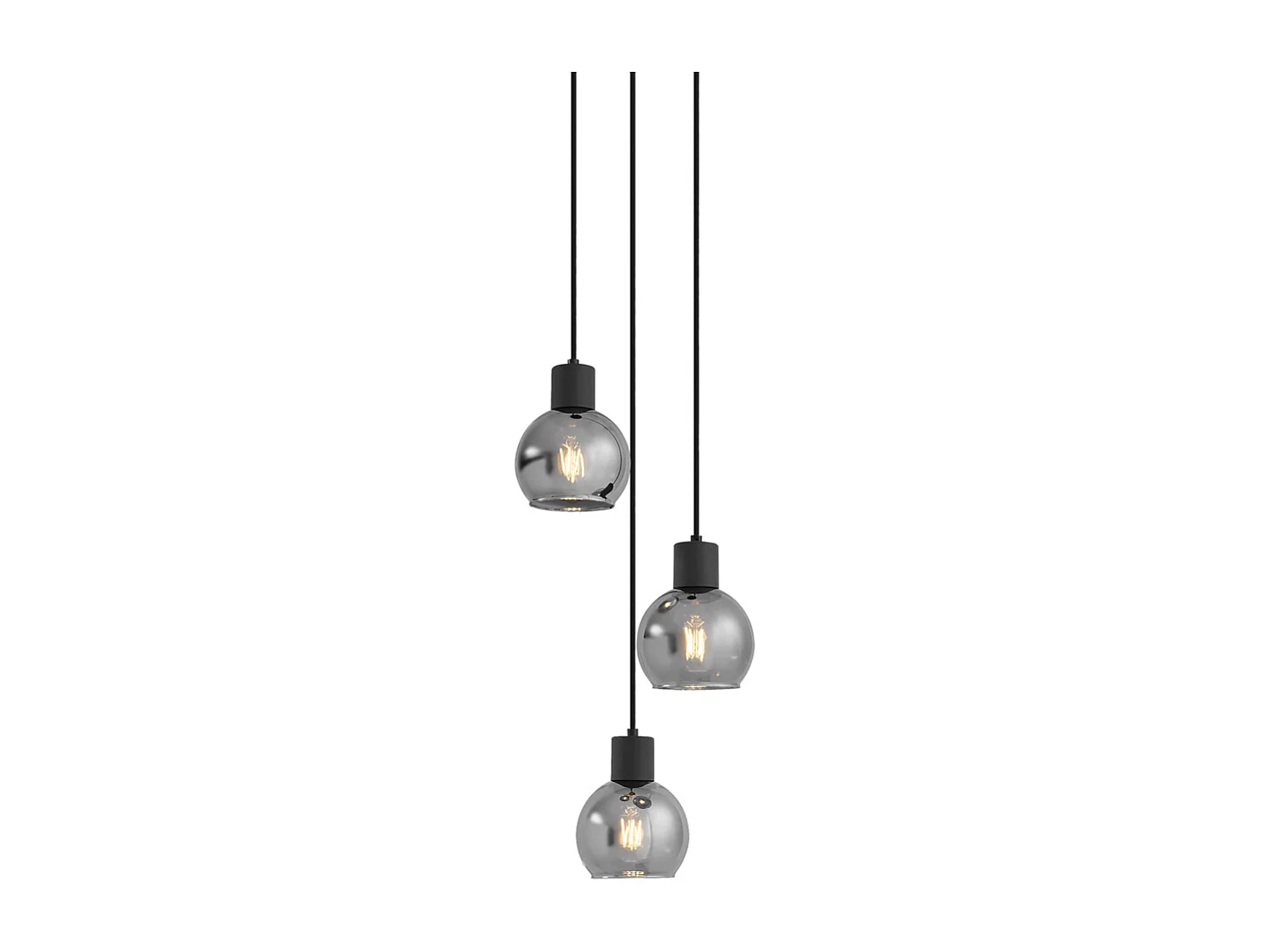 Suspension Art Déco noire avec verre fumé rond 3 lumières - Vidro
