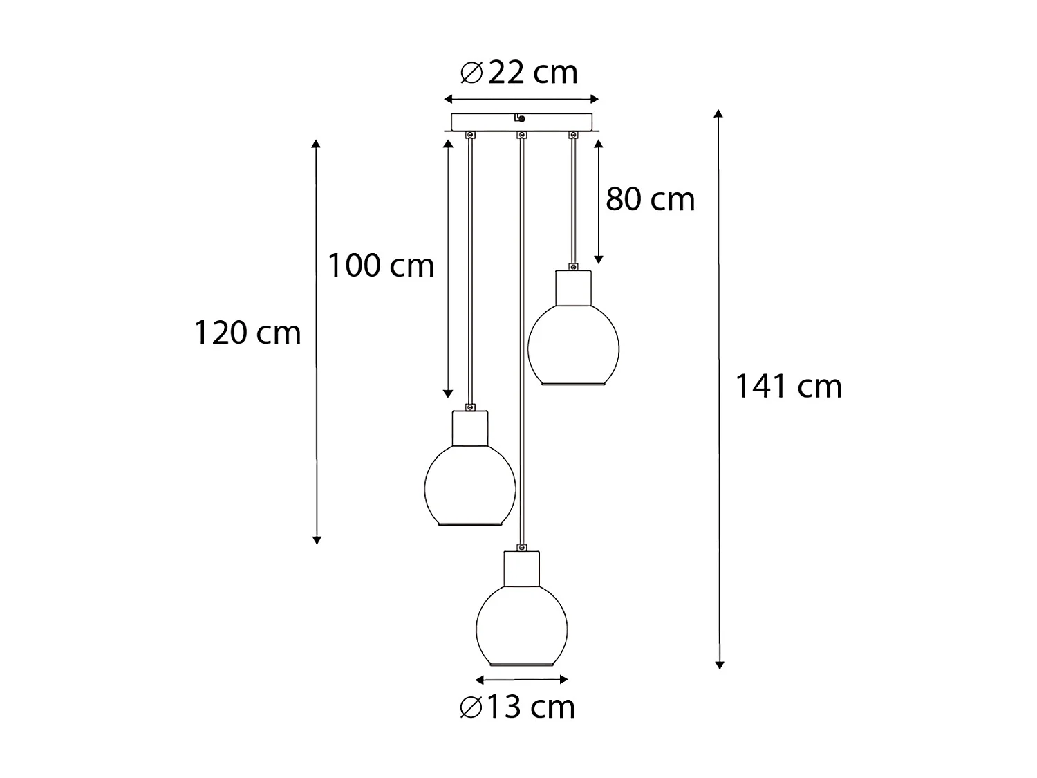 Suspension Art Déco noire avec verre fumé rond 3 lumières - Vidro