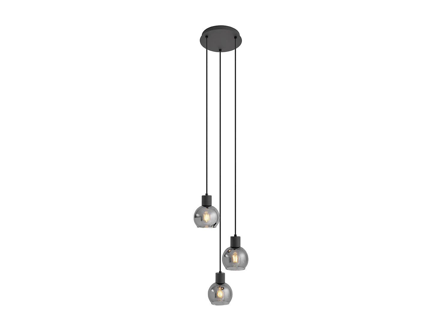 Suspension Art Déco noire avec verre fumé rond 3 lumières - Vidro