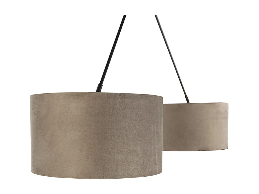 Suspension noire avec abat-jour en velours taupe et or 35 cm 2 lumières - Blitz