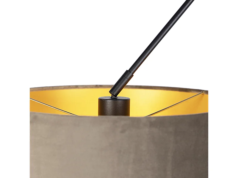 Suspension noire avec abat-jour en velours taupe et or 35 cm 2 lumières - Blitz