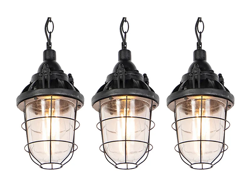 Set de 3 suspensions industrielles noires - Cabine