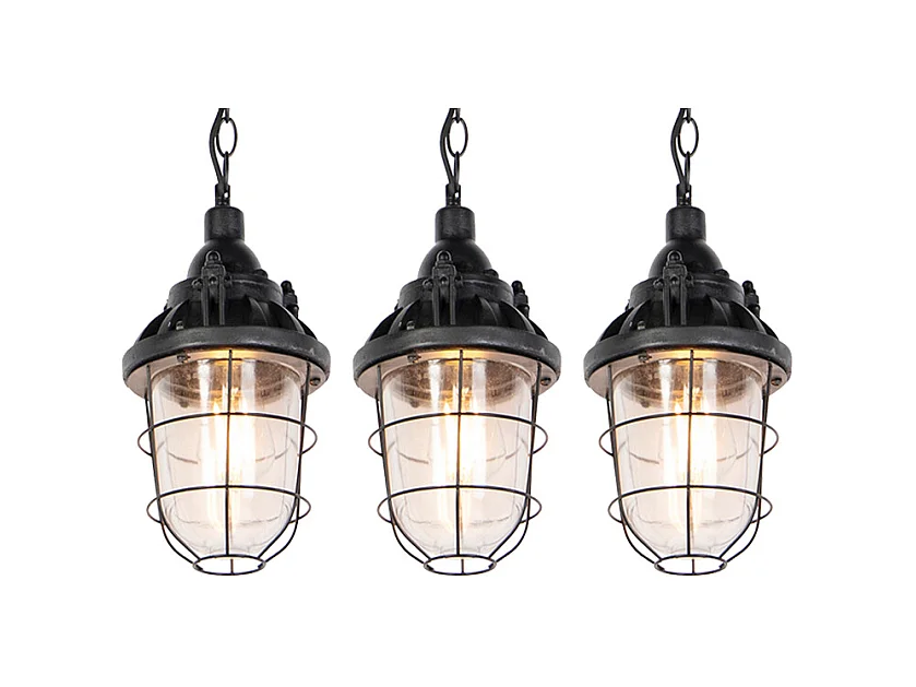 Set de 3 suspensions industrielles noires - Cabine