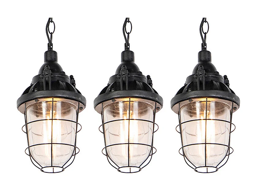 Set de 3 suspensions industrielles noires - Cabine