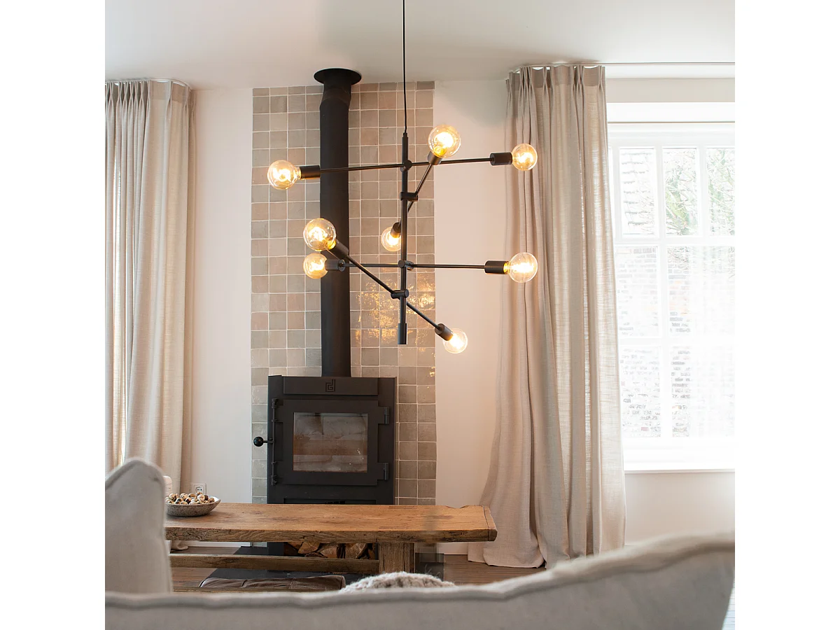 Lampe à suspension industrielle noire 8 lumières - Sydney