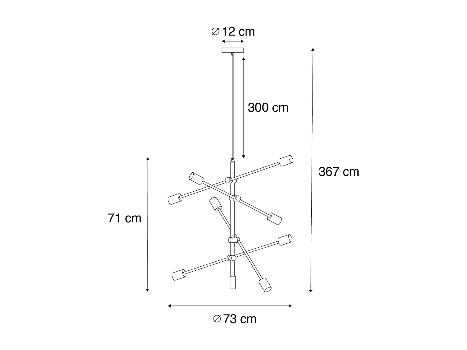Lampe à suspension industrielle noire 8 lumières - Sydney