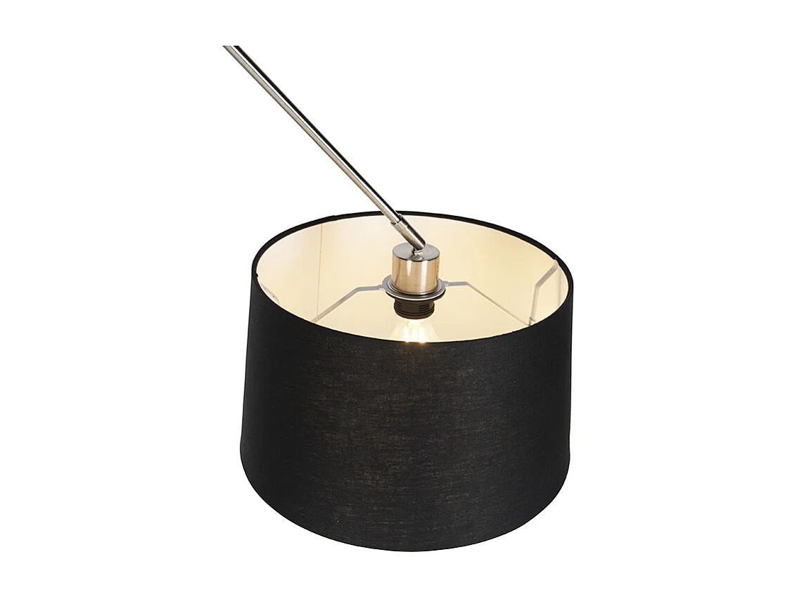 Suspension avec abat-jour en lin noir 35 cm - Acier Blitz I