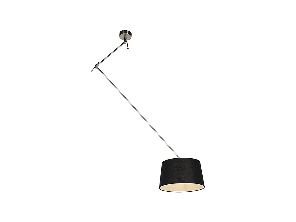 Suspension avec abat-jour en lin noir 35 cm - Acier Blitz I