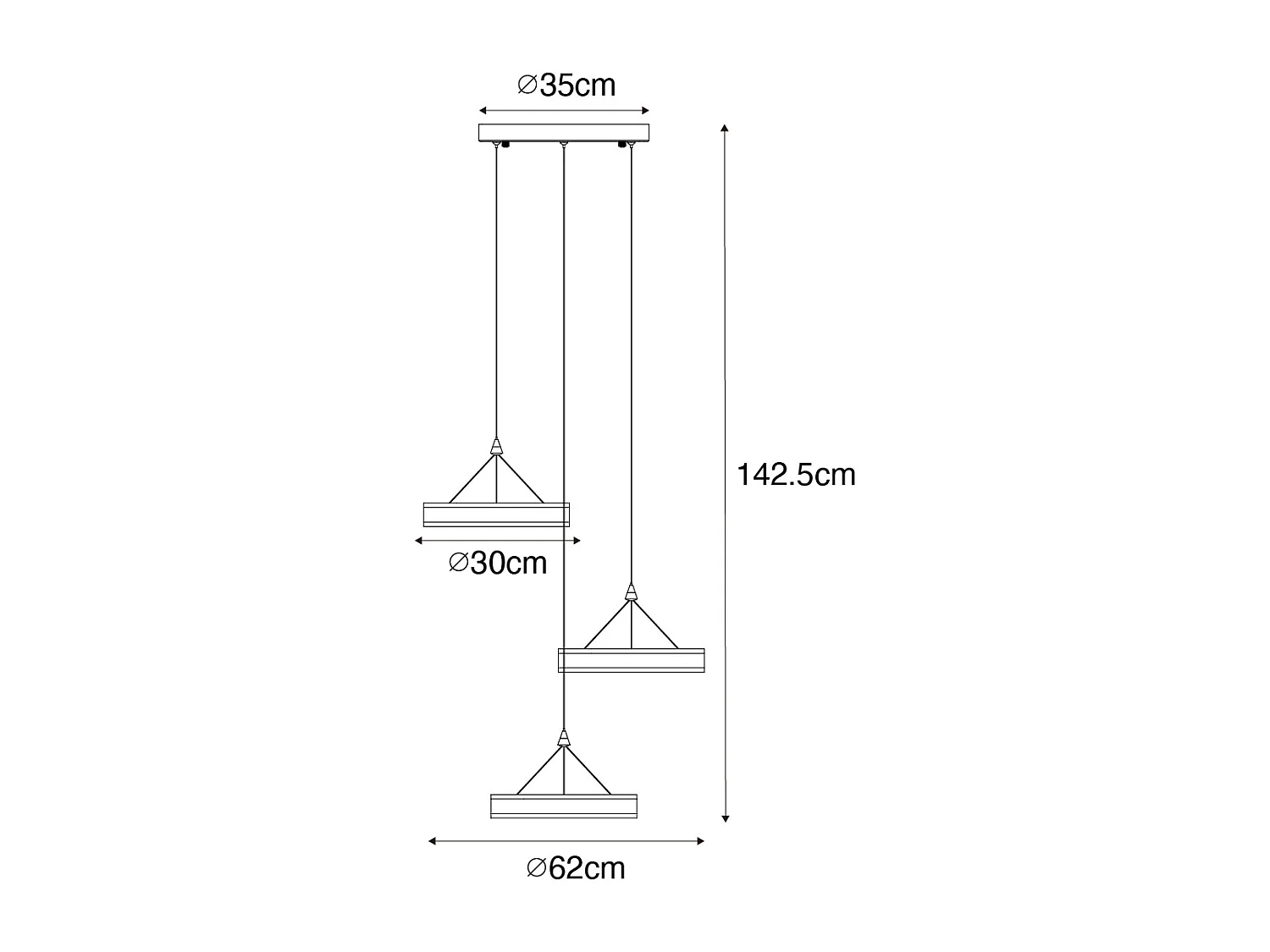 Suspension en laiton ronde avec LED dimmable 3 niveaux 3 lumières - Lyani