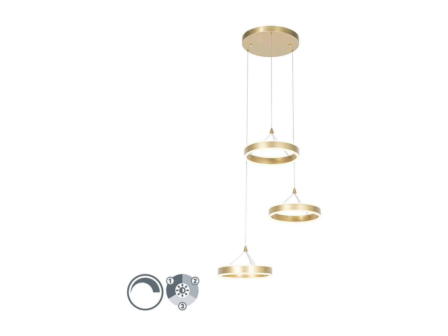 Suspension en laiton ronde avec LED dimmable 3 niveaux 3 lumières - Lyani