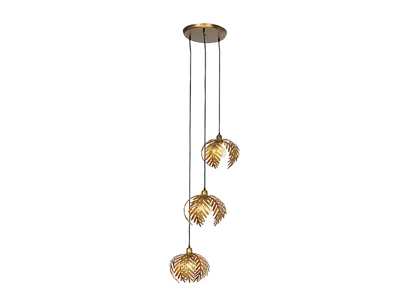 Suspension vintage ronde dorée 3 lumières - Botanica