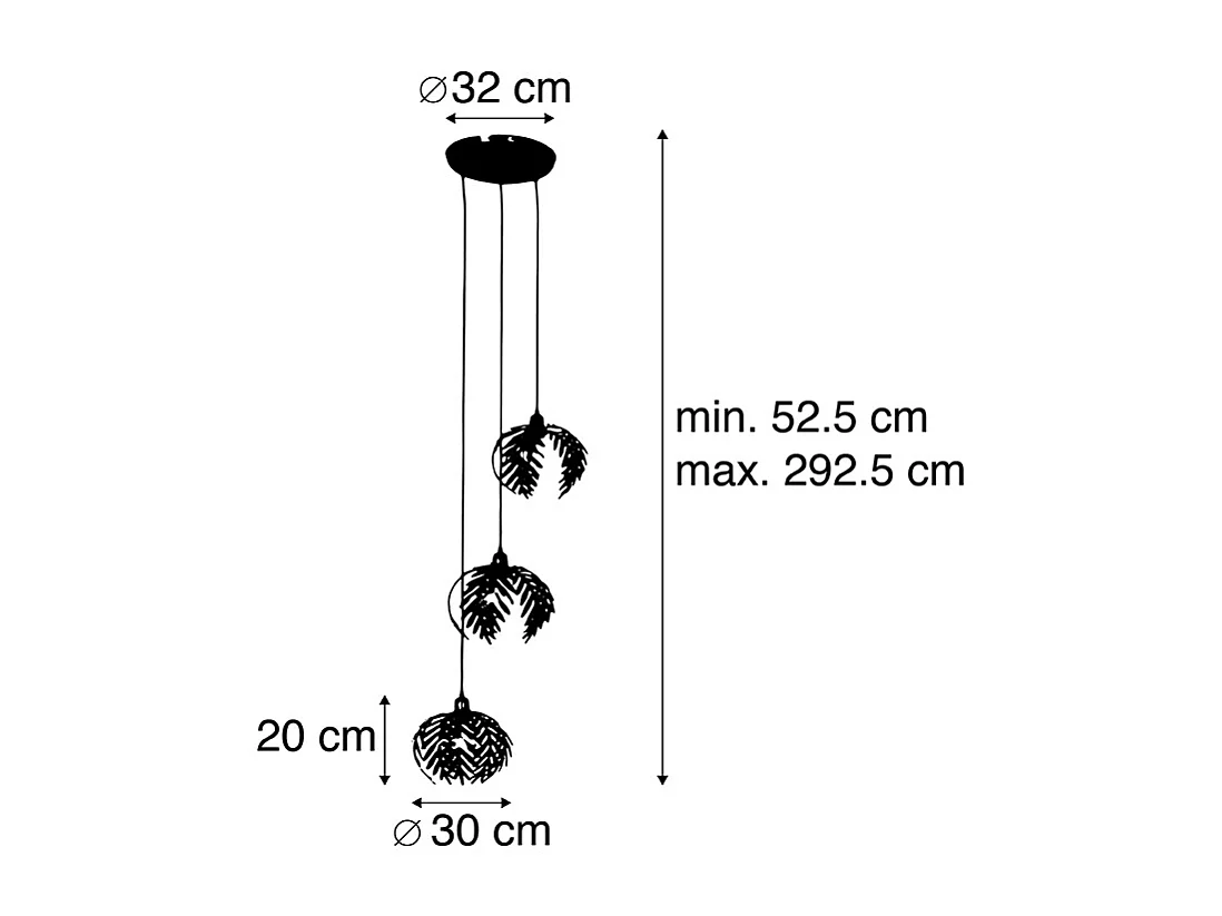 Suspension vintage ronde dorée 3 lumières - Botanica