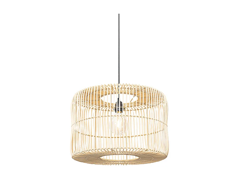 Suspension orientale noire avec abat-jour en rotin - Maud