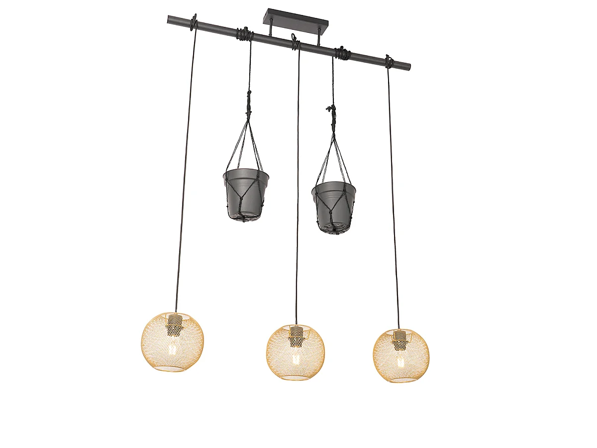 Suspension industrielle dorée 3 lumières - Flor