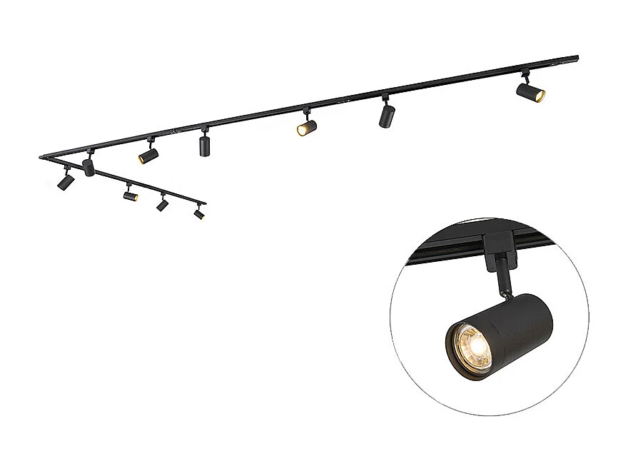 Système de rails d'éclairage intelligent noir monophasé à 10 lumières avec WiFi GU10 - Iconic Jeana