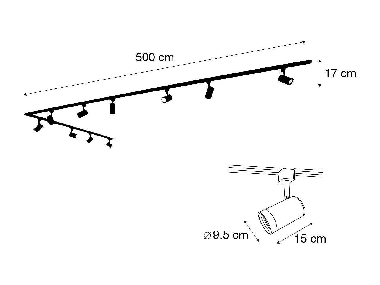 Système de rails d'éclairage intelligent noir monophasé à 10 lumières avec WiFi GU10 - Iconic Jeana