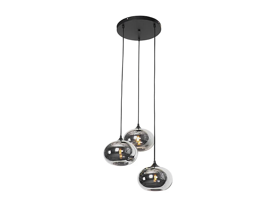 Suspension Art Déco noire 3 lumières avec verre fumé - Busa