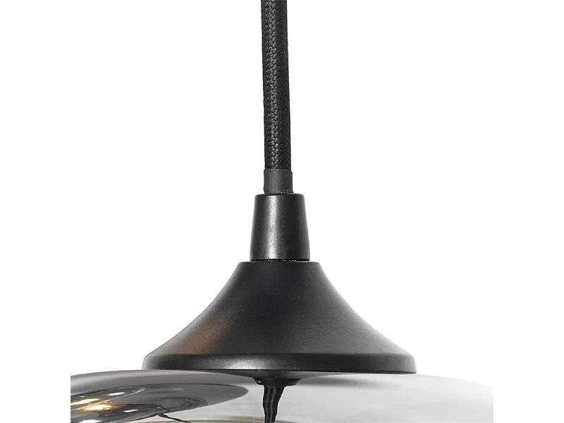 Suspension Art Déco noire 3 lumières avec verre fumé - Busa