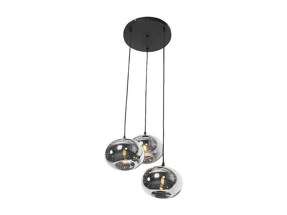 Suspension Art Déco noire 3 lumières avec verre fumé - Busa