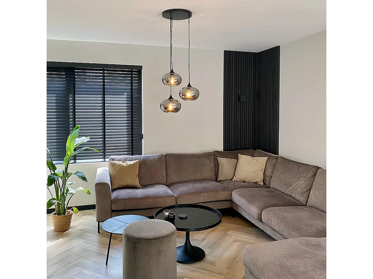 Suspension Art Déco noire avec verre fumé 3 lumières ronde - Busa