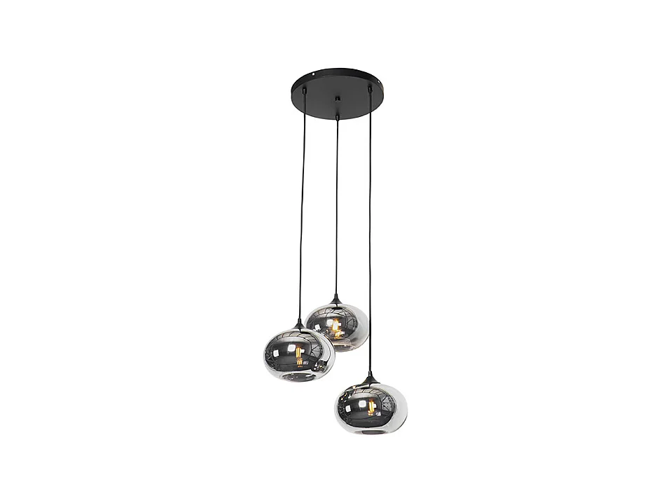 Suspension Art Déco noire 3 lumières avec verre fumé - Busa