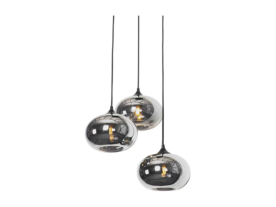 Suspension Art Déco noire avec verre fumé 3 lumières ronde - Busa