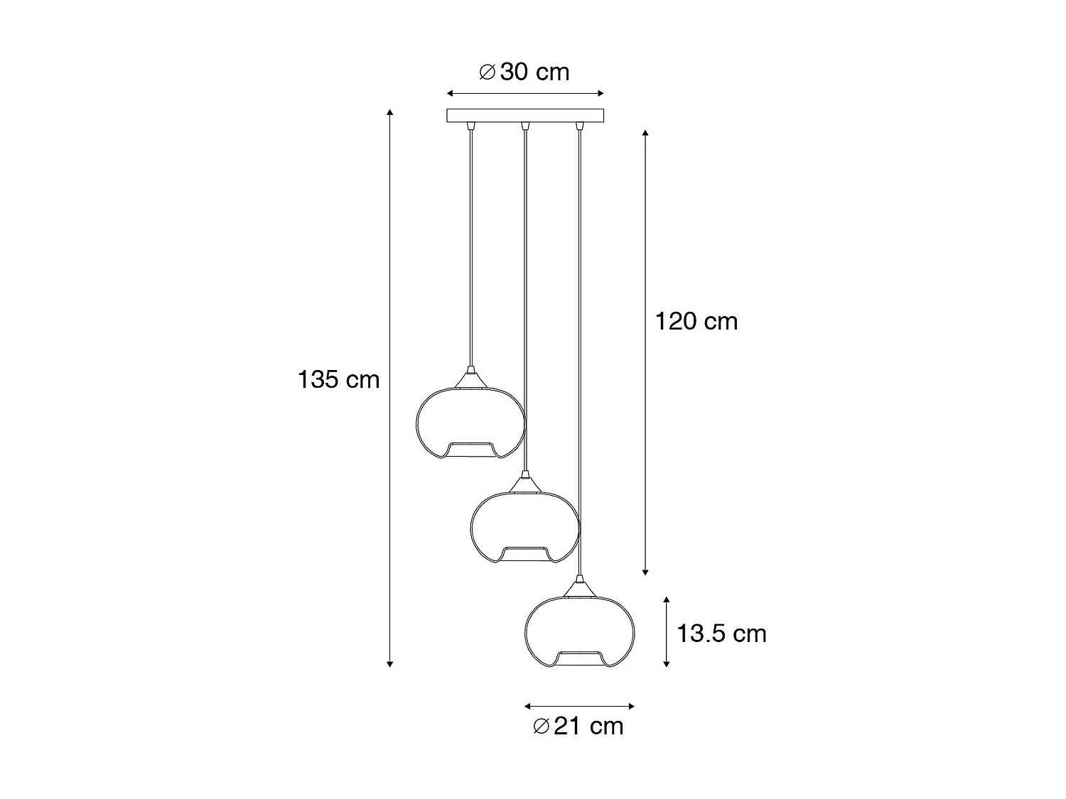 Suspension Art Déco noire avec verre fumé 3 lumières ronde - Busa