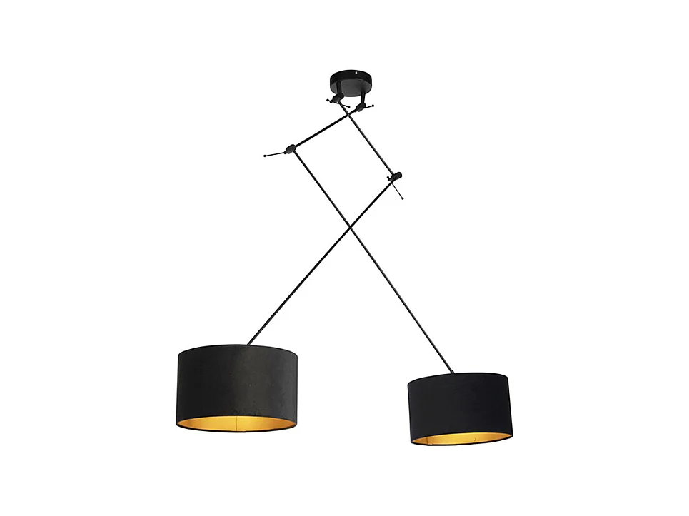 Suspension avec abat-jours en velours noir avec or 35 cm - Blitz II noir