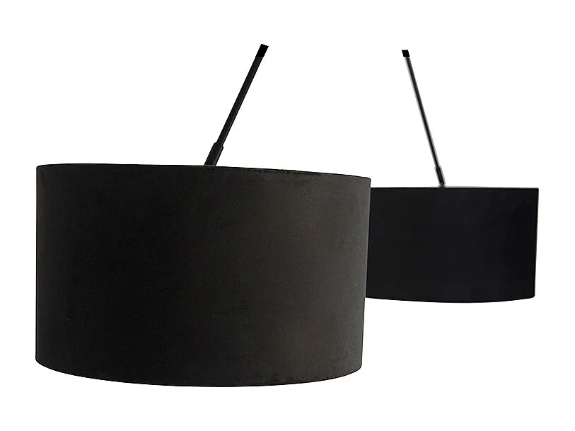 Suspension noire avec abat-jour en velours noir et or 35 cm 2 lumières - Blitz